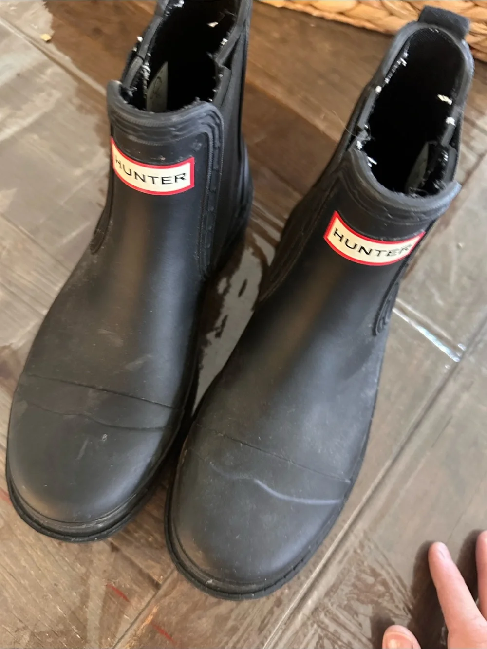 Hunter Black Chelsea Short Rain Boot with Logo Trim